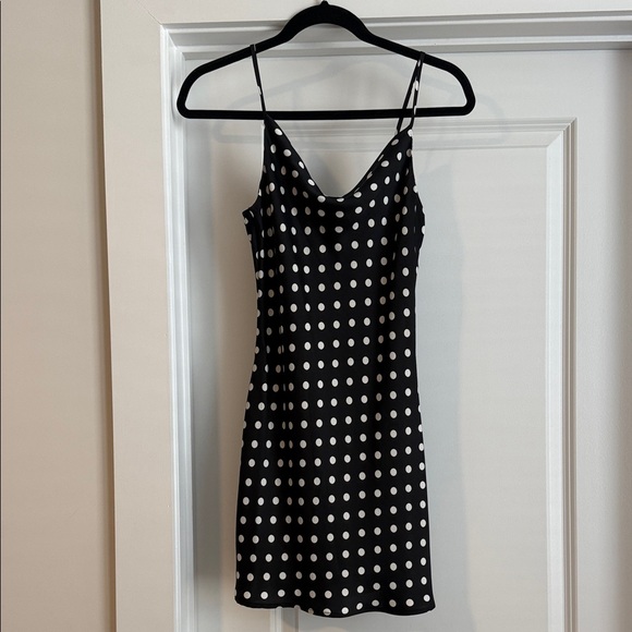 Anthropologie Cowl-Neck Slip Mini Dress Black White Polka Dot | NWT | XS Petite - Picture 3 of 9